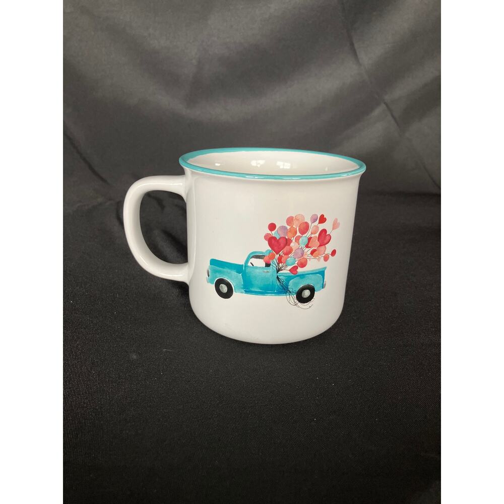 Heatherlee Chan Coffee Cup Vintage Truck Watercolor Heart Flower Balloons Mug
